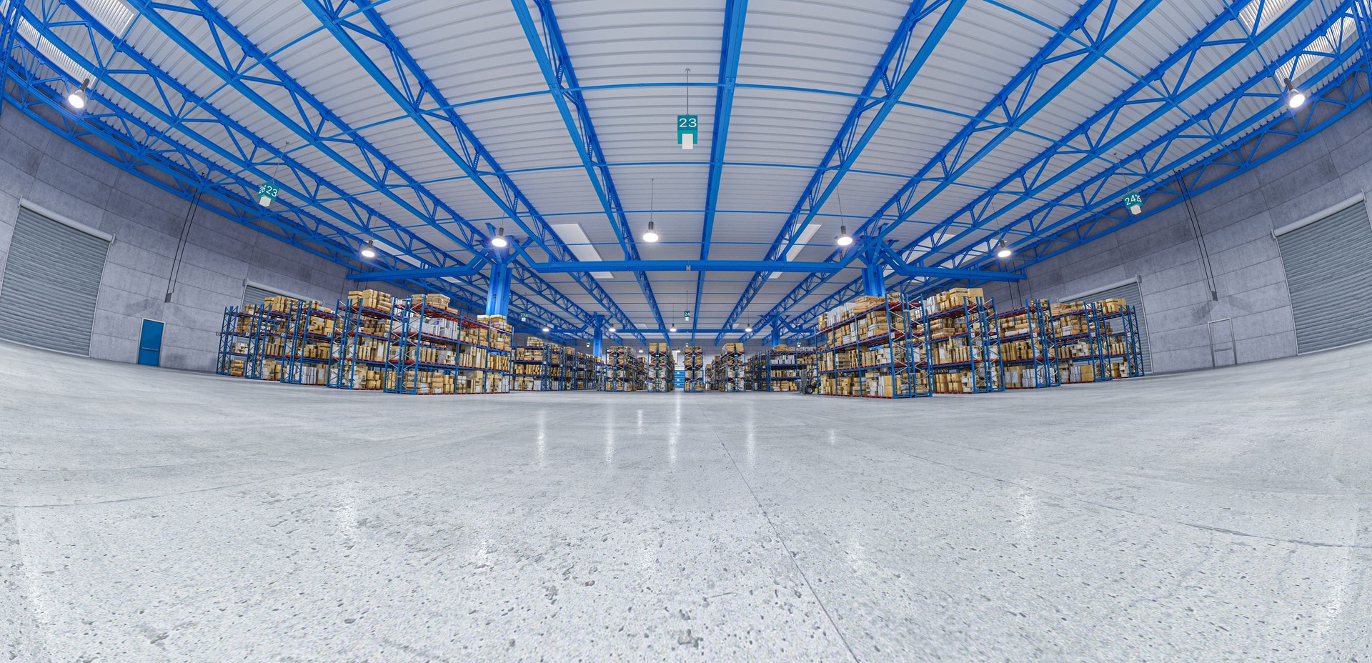 horizontal view of a modern warehouse.